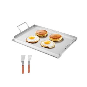   VEVOR rozsdamentes acél serpenyő, 23x16 hüvelykes univerzális lapos tetejű téglalap alakú lemez, gázgrill serpenyő BBQ grillhez, Teppanyaki, hordozható családi főzőedény fogantyúval, kempingpartihoz