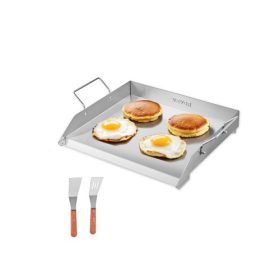   VEVOR rozsdamentes acél serpenyő, 18x16 hüvelykes univerzális lapos tetejű téglalap alakú lemez, gázgrill serpenyő BBQ grillhez, Teppanyaki, hordozható családi főzőedény fogantyúval, kempingpartihoz