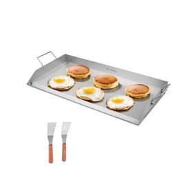   VEVOR rozsdamentes acél serpenyő, 32x16 hüvelykes univerzális lapos tetejű téglalap alakú lemez, gázgrill serpenyő BBQ grillhez, Teppanyaki, hordozható családi főzőedény fogantyúval, kempingpartihoz