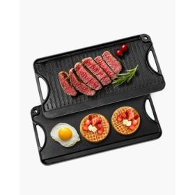   VEVOR megfordítható grill/sütőlap, 20x10 hüvelykes előfűszerezett öntöttvas sütőlap, hordozható téglalap alakú serpenyő fogantyúval, családi főzőedény beltéri/kültéri tűzhelyhez, gáz, kemping BBQ, fekete