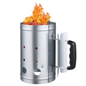   VEVOR faszenes kéménygyújtó, 1,8 kg-os nagy kapacitású széntüzelésű kandalló, nagy teherbírású BBQ acél kéménygyújtó faszenes grillhez és grillezéshez, kompakt, útközbeni széngyújtó és BBQ grillező eszköz, ezüst