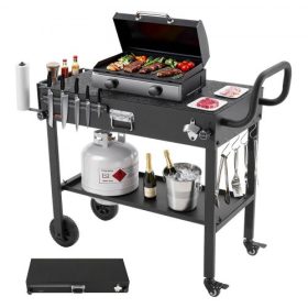   VEVOR kültéri grillkocsi, 787 x 432 mm asztali méretű grillezőasztal, összecsukható kültéri főzőasztal papírzsebkendőtartóval, kerekekkel, mágneses szerszámtartóval, BBQ előkészítő asztalok piknikhez, konyhába, udvarra