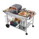 VEVOR kültéri grillkocsi, 925 x 595 x 25 mm asztali méretű grillasztal, mozgatható kültéri főzőasztal 4 fűszertartóval, kerekekkel, fedővel, akasztókkal, BBQ előkészítő asztalok piknikhez, konyhába, udvarra