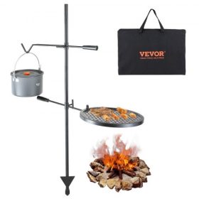   VEVOR forgó tábortűz grill, nagy teherbírású acél, nyitott tűzhely, állítható főzőrács