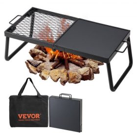   VEVOR összecsukható tábortűz grill, nagy teherbírású acélhálós rács, 57 cm-es hordozható kempingrácsok tűzrakóhely felett, tábortűz főzőberendezés lábakkal ellátott hordtáskával, grillezőállvány kültéri nyílt lángú főzéshez