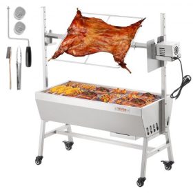   VEVOR Upgrade Rotisserie Grill, 35 hüvelykes 90 font kapacitású, BBQ egész sertés bárány kecske faszenes nyárs grill, elektromos 42 W-os motoros rozsdamentes acél forgónyárs sütő zárható kerekekkel, kültéri kempingezéshez