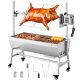 VEVOR forgónyárs grill, 38 W-os BBQ kültéri sertés- és báránynyárs sütő, faszenes nyárs sütő 60 kg-os kapacitással, kerekekkel és 7 szintű magassággal, rozsdamentes acél elektromos forgónyárs grillkészlet kültéri kempingezéshez
