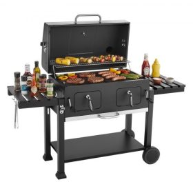   VEVOR faszenes grill, 0,5 m²-es nagy faszenes grillsütő 2 emelhető faszenes tálcával és összecsukható oldalsó asztalokkal, magas hőmérsékletű porszórt acél BBQ főzőrácsok terasz- és kerti partikhoz