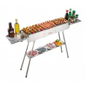   VEVOR összecsukható faszenes grill, 0,16 m²-es hordozható faszenes grillsütő emelhető faszenes tálcával és oldalsó asztalokkal, szálcsiszolt rozsdamentes acél BBQ főzőrácsok kültéri kempingezéshez, kerti partikhoz