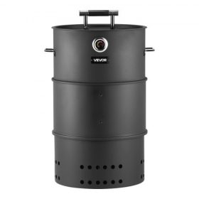   VEVOR faszenes füstölős grill, 470 mm-es hordós faszenes BBQ füstölő, bevonatos acél kültéri grillsütő 2 grillráccsal, 1 akasztórúddal, 6 horoggal és hőmérővel, ideális partikhoz, kerti teraszon való főzéshez