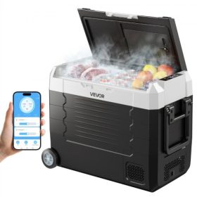   VEVOR autós hűtőszekrény, DC 12/24V AC 100-240V kompresszoros elektromos hűtő, -4°F és 68°F között teherautó hűtőszekrény alkalmazásvezérléssel, kerekekkel és kétzónás, 48 ​​QT autós hűtő lakókocsikhoz, hajókhoz, kempingezéshez, h