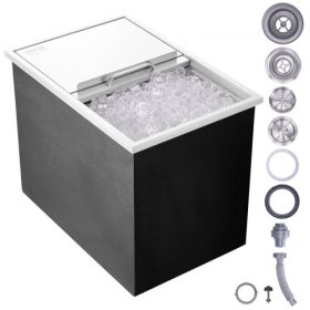   VEVOR jégkocka, 27"H x 18"SZ x 21"M rozsdamentes acél jéghűtő, kereskedelmi jégtároló tolófedéllel, 40,9 literes kültéri konyhai jégbár, lefolyócsővel és lefolyódugóval, hideg borhoz és sörhöz
