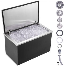   VEVOR jégkocka, 61 cm hosszú x 51 cm széles x 38 cm magas rozsdamentes acél jéghűtő, kereskedelmi jégtároló csuklós fedéllel, 40 literes kültéri konyhai jégbár, lefolyócsővel és lefolyódugóval, hideg borhoz és sörhöz