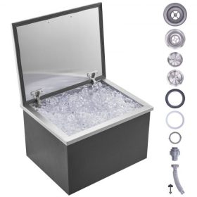   VEVOR jégkocka, 51 cm hosszú x 40 cm széles x 33 cm magas rozsdamentes acél jéghűtő, kereskedelmi jégtároló csuklós fedéllel, 40 literes kültéri konyhai jégbár, lefolyócsővel és lefolyódugóval, hideg borhoz, sörhöz