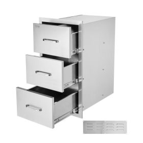   VEVOR kültéri konyhai fiókok, 45,5 cm széles x 57,5 ​​cm magas x 57,5 ​​cm mély, háromszoros hozzáférésű fiókok, rozsdamentes acél süllyesztett szekrények, fogantyúval ellátott BBQ sziget fiókos tároló, kültéri konyhákhoz vagy ter