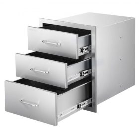   VEVOR kültéri konyhai fiókok 45,3 cm széles x 68,2 cm mély x 68,2 cm magas, háromszoros hozzáférésű rozsdamentes acél BBQ fiókok fogantyúkkal, BBQ sziget fiók kültéri konyhákhoz vagy barbecue sziget terasz grillállomáshoz