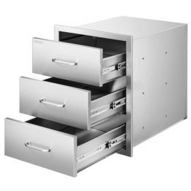   VEVOR kültéri konyhai fiókok 45,11" széles x 58,23" mély x 58,23" magas, háromrészes hozzáférésű rozsdamentes acél moduláris fiókos szekrény fogantyúkkal, BBQ-sziget fiók kültéri konyhába vagy BBQ-sziget terasz grillállomáshoz