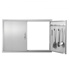   VEVOR BBQ bejárati ajtó, 990x660 mm-es dupla kültéri konyhaajtó, rozsdamentes acél süllyesztett ajtó, falra szerelhető függőleges ajtó fogantyúkkal és kampókkal, BBQ szigethez, grillezőállomáshoz, kültéri szekrényhez