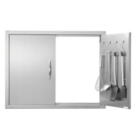   VEVOR BBQ bejárati ajtó, 787x609 mm-es dupla kültéri konyhaajtó, rozsdamentes acél süllyesztett ajtó, dupla falú függőleges ajtó fogantyúkkal és kampókkal, BBQ szigethez, grillező állomáshoz, kültéri szekrényhez