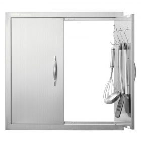   VEVOR BBQ bejárati ajtó, 610x610 mm-es dupla kültéri konyhaajtó, rozsdamentes acél süllyesztett ajtó, dupla falú függőleges ajtó fogantyúkkal és kampókkal, BBQ szigethez, grillező állomáshoz, kültéri szekrényhez