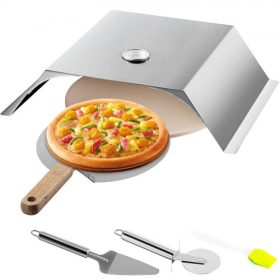   VEVOR pizzakemencés készlet, rozsdamentes acél grilles pizzakemencé, pizzakészítő készlet a legtöbb 22"-os faszenes grillhez, grilles pizzakemencés készlet pizzakamrával, 13"-os kerek pizzakővel, 10 x 11,8 hüvelykes pizzalapáttal