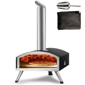   VEVOR kültéri pizzasütő, 12 hüvelykes, fapellet és faszén tüzelésű pizzakészítő, hordozható kültéri rozsdamentes acél pizzagrill pizzakővel, vízálló fedéllel, lapáttal, fatüzelésű kemencéhez a kertben