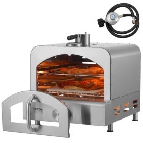   VEVOR kültéri pizzasütő, 13"-os gáztüzelésű pizzakészítő, hordozható kültéri pizzagrill vastagított kordierit pizzakővel és beépített hőmérővel, 430 rozsdamentes acél gázsütő kempingezéshez és kerti használatra