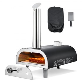   VEVOR kültéri pizzasütő, 12 hüvelykes fatüzelésű pizzasütő, pellet pizzasütő hőmérővel, hordozható pizzasütő kültéri kerti teraszkempingezéshez, pizzasütő kő, hordtáska, lapát, fekete