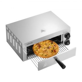   VEVOR elektromos pizzasütő pultra, 12 hüvelykes, 1500 W, hőmérséklet-szabályozással és 0-60 perces időzítővel, egyenletes sütési technológiával és könnyen tisztítható morzsatálcával, ideális mind kereskedelmi, mind otthoni konyhák