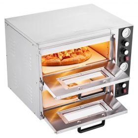   VEVOR Elektromos Pizzakemence, 18"-os Kétszintes Kereskedelmi Pultpizzakemence, 842°F Max. Hőmérséklet, Beltéri Pizzakészítő Hőmérővel, Független Felső és Alsó Hőmérséklet Szabályozással és Időzítővel Otthoni Étterembe