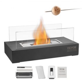   VEVOR asztali tűzrakóhely, 14 hüvelykes fém asztali kandalló beltéri és kültéri dekorációhoz, hordozható alkoholos égő Smores készítő üveggel, teraszra és erkélyre tűzoltó készülékkel, négyzet alakú, 3,2 font