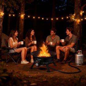   VEVOR propán tűzrakóhely 60,5 cm, 53 000 BTU hordozható gáztűzhely, grillezőráccsal és lávakövekkel, állítható lánggal, összecsukható lábakkal, füstmentes kültéri tűzrakóhely kempingezéshez, teraszhoz, hátsó udvarhoz, fedélzethez,