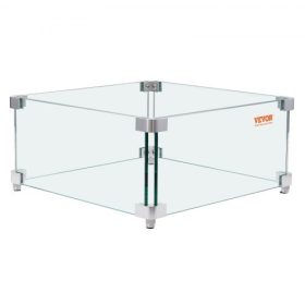   VEVOR gáztűzhely szélvédő négyszögletes tűzrakó asztalhoz, 380 x 380 x 180 mm átlátszó edzett szélvédő tűzrakó helyekhez, 8 mm vastag négyszögletes üvegpajzs, üvegpanel kemény sarokkonzollal és lábakkal