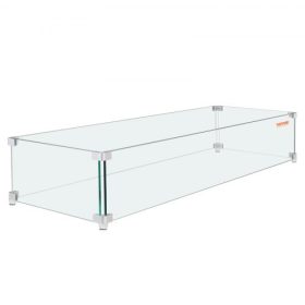   VEVOR gáztűzhely szélvédő négyszögletes tűzrakó asztalhoz, 595 x 190 x 165 mm átlátszó edzett szélvédő tűzrakó helyekhez, 8 mm vastag négyszögletes üvegpajzs, üvegpanel kemény sarokkonzollal és lábakkal