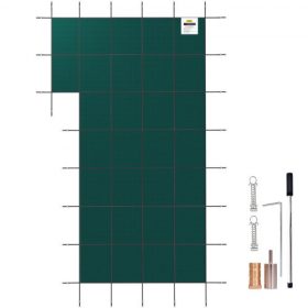   VEVOR süllyeszthető medencetakaró, 5,5 m x 10 m téglalap alakú téli medencetakaró bal oldali lépcsővel, háromszoros varrással, nagy szilárdságú hálós PP anyagból, jó esőáteresztő képességgel, szerelési tartozékokkal