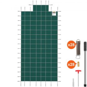   VEVOR medencebiztonsági takaró 16x32 lábas téglalap alakú, süllyesztett medencékhez, biztonsági medencetakaró 4x10 lábas középső lépcsővel, hálós, tömör medencetakaró vízelvezető lyukakkal úszómedencéhez, téli biztonsági takaró, z