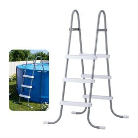   VEVOR föld feletti medencelétra, 3 lépcsős acél A-keretes medencelépcső 106,7 cm magas falhoz, 136 kg teherbírású belépő/kijárati lépcsők biztonságos, csúszásmentes, masszív, széles lépcsőfokkal, egyszerű beállítás, szürke és fehé