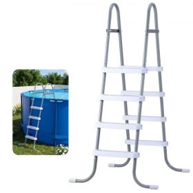   VEVOR föld feletti medencelétra, 4 lépcsős acél A-keretes medencelépcső 121,9 cm magas falhoz, 136 kg teherbírású belépő/kijárati lépcsők biztonságos, csúszásmentes, masszív, széles lépcsőfokkal, egyszerű beállítás, szürke és fehé