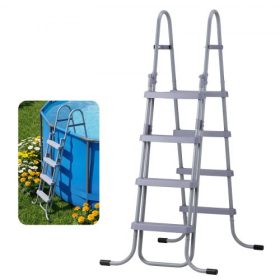   VEVOR föld feletti medencelétra, 4 lépcsős acél A-keretes medencelépcső 132,1 cm magas falhoz, 136 kg teherbírású belépő/kijárati lépcsők biztonságos, csúszásmentes, masszív, széles lépcsőfokkal, egyszerű beállítás kültéri, szürke