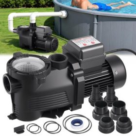   VEVOR medenceszivattyú, 550 W, 14 000 l/óra maximális áramlás, egysebességes úszómedence-szivattyú, AC 220-240V, 3450 RPM, 12 m maximális emelőmagasság, 24 órás időzítővel és szűrőkosárral, föld feletti és földbe süllyesztett mede