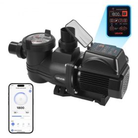   VEVOR változtatható sebességű medenceszivattyú, 1650 W, AC 220-240 V, 33 000 l/óra, medencebe/medencére szerelhető szivattyú szűrőkosárral, nagy teljesítményű önfelszívóval, programozható időzítővel, földbe süllyesztett és föld fe