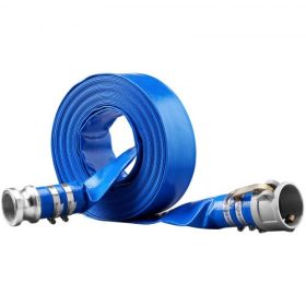   VEVOR visszamosó tömlő, 51 mm x 15,24 m, strapabíró PVC lapos medence leeresztő tömlő alumínium Camlock C & E szerelvényekkel, bilincsekkel, kompatibilis szivattyúkkal, homokszűrőkkel, úszómedencék szennyvízelvezetőjéhez, kék