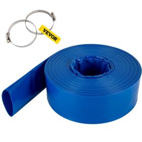   VEVOR lefolyótömlő, 51 mm x 32 m, PVC szövetből készült lapos tömlő, nagy teherbírású visszamosó lefolyótömlő bilincsekkel, időjárásálló és robbanásbiztos, ideális úszómedencékhez és vízátemelésekhez, kék