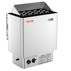   VEVOR szaunakályha, 8 kW-os elektromos szaunakályha, 400 V-os 3N hordozható beltéri/kültéri szaunakályha 3 órás időzítővel, beépített vezérlőkkel 8-12 m³-es otthoni, kereskedelmi szállodai wellness-zuhanyzóhoz, tartós 430-as rozsd