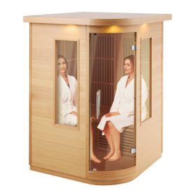   VEVOR távoli infravörös fa szauna, szobai otthoni szauna wellness 2 fő részére, alacsony elektromágneses sugárzású távoli infravörös hemlock fa szauna edzett üvegajtóval és többszínű LED lámpával és Bluetooth hangszórókkal, 1850 W