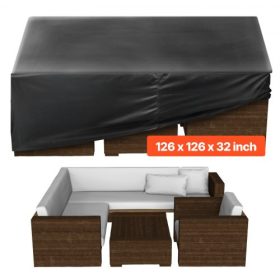   VEVOR teraszbútor-takaró, 420D strapabíró, vízálló kültéri étkezőasztal és székek takarása, nagy, négyzet alakú teraszasztal-takarók szellőzőnyílással minden időjárási viszonyra, 320H x 320SZ x 81M cm, fekete