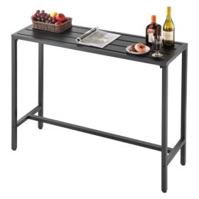   VEVOR kültéri bárasztal, 120 x 37,5 cm terasz bárasztal, vízálló tetejű és masszív fém váz, téglalap alakú pultmagasságú étkezőasztalok, kültéri bútorok erkélyre, udvarra, pezsgőfürdőbe, medence mellé, beltéri használatra