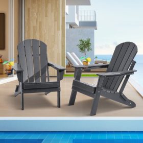   VEVOR Adirondack szék műanyag, 2 db-os szett, minden időjárási körülmény között hordozható, összecsukható tűzrakóhely-szék, kültéri Adirondack teraszszék pohártartóval, pihentető karfával, ergonomikus, kertbe, hátsó udvarba - szür