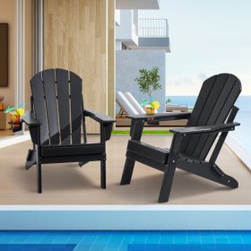   VEVOR Adirondack szék műanyag, 2 db-os szett, minden időjárási körülmény között hordozható, összecsukható tűzrakóhely-szék, kültéri Adirondack teraszszék pohártartóval, pihentető karfával, ergonomikus, kertbe, hátsó udvarba - feke