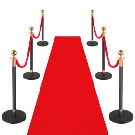   VEVOR oszloposzlop, 6 db-os tömegirányító akadálykészlet vörös szőnyeggel, 4 piros bársonykötél, rozsdamentes acél arany oszlopsor üreges talppal színházhoz, partihoz, esküvőhöz, kiállításhoz (fekete)